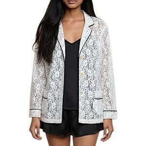 4/$20 Ivory Lace Button Front Jacket Blazer with Black Trim Medium